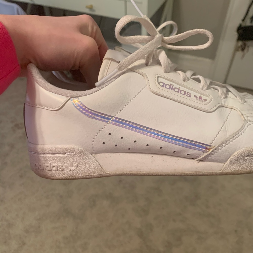 White adidas continental with chrome lining